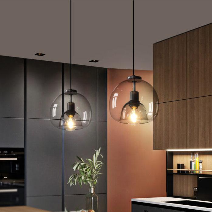 Lampada a sospensione con cupola in vetro fumé minimalista 1 luce