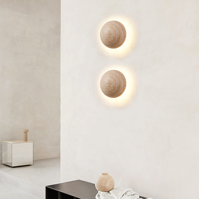 Modern Minimalist Travertine Round Wall Sconce LED 1-Light