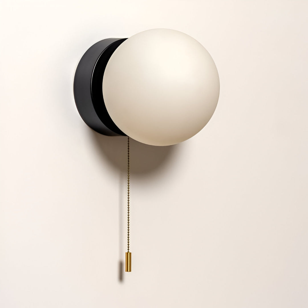 Nordic Minimalist Glass Globe Wall Sconce LED 1-Light with Pull Cord