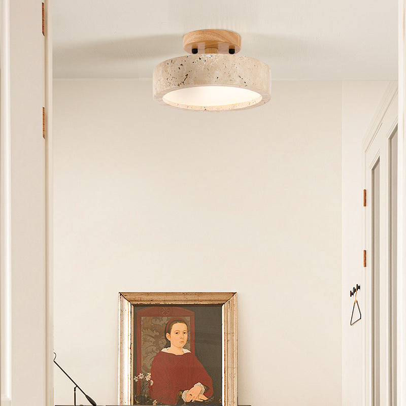 Modern Minimalist Travertine Round LED Ceiling Light 1-Light