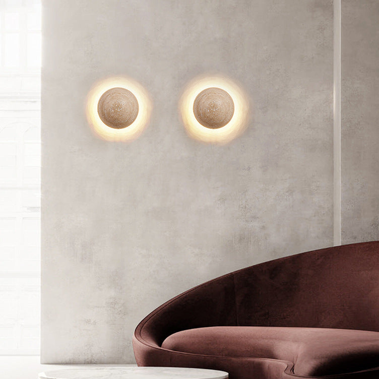 Modern Minimalist Travertine Round Wall Sconce LED 1-Light