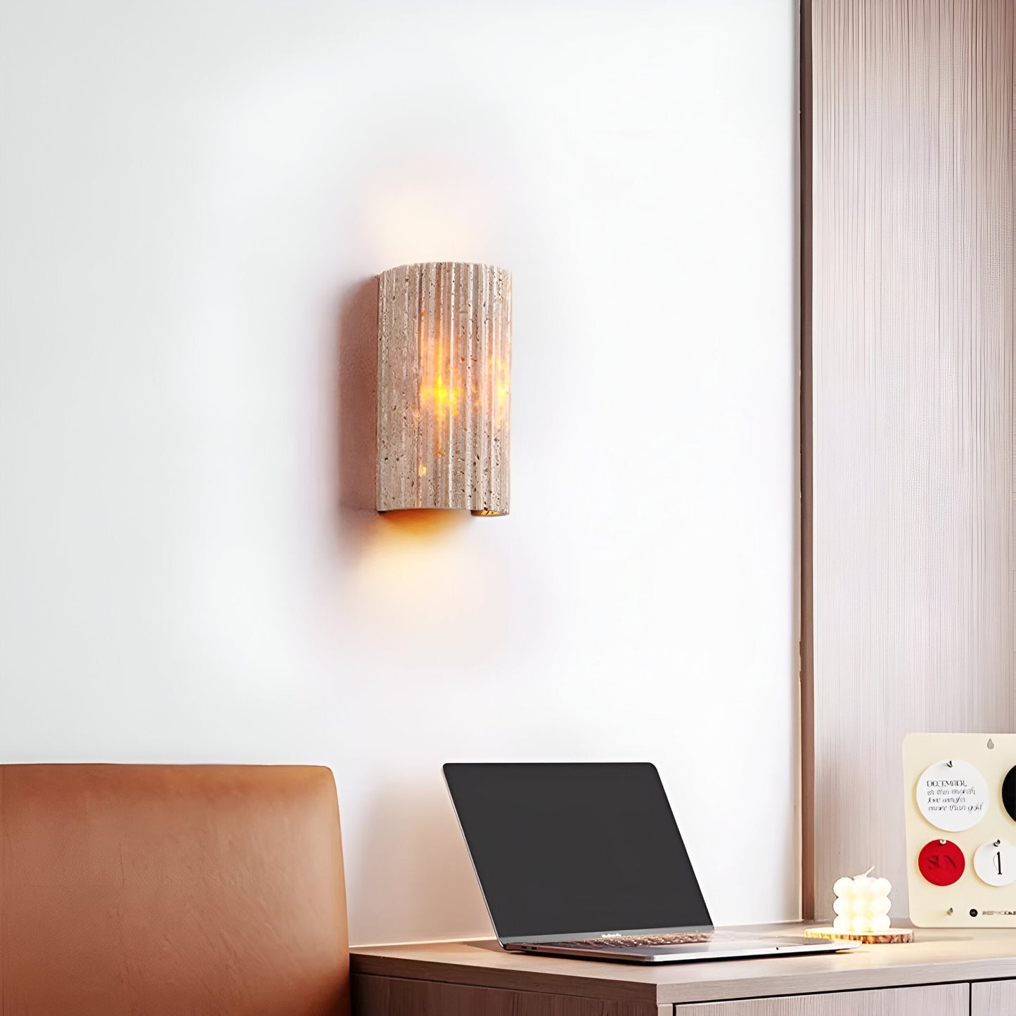 Modern Travertine Stone Cylindrical Outdoor Wall Light LED 1-Light