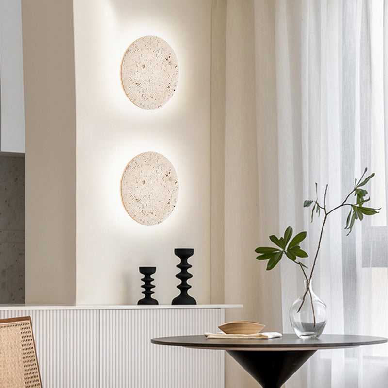 Minimalist Travertine Round Wall Sconce LED 1-light