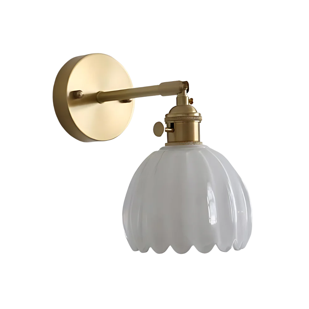 Vintage Brass Tulip Glass Wall Sconce 1-Light
