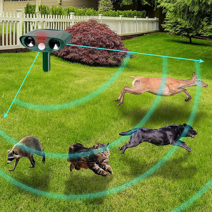 Repellente per animali a ultrasuoni alimentato a energia solare – Controllo dei parassiti attivato dal movimento per giardino, prato e cortile