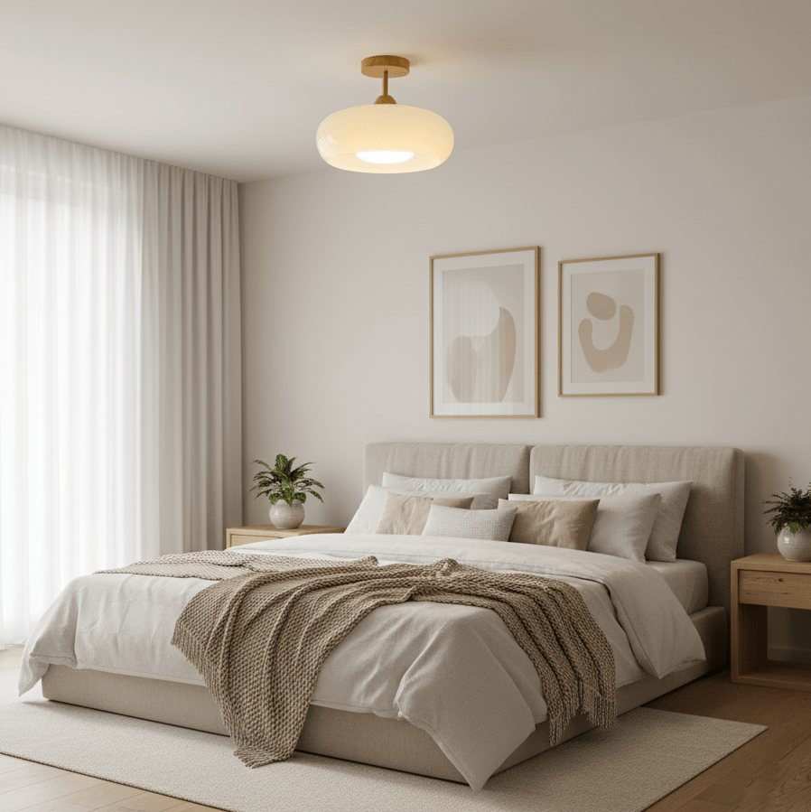 Nordic Wooden Dome Glass LED Semi-Flush Mount Ceiling Light 1-Light