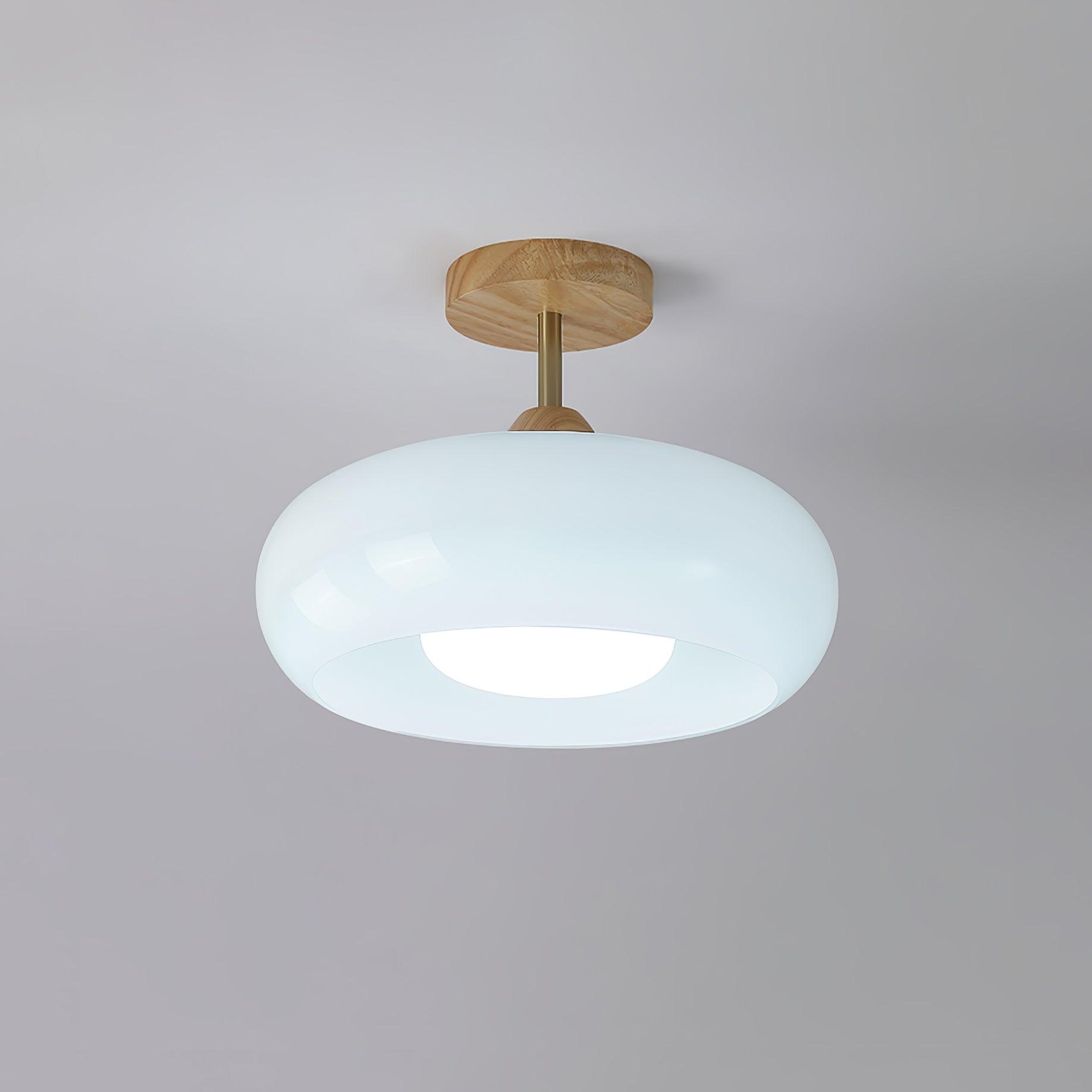 Nordic Wooden Dome Glass LED Semi-Flush Mount Ceiling Light 1-Light