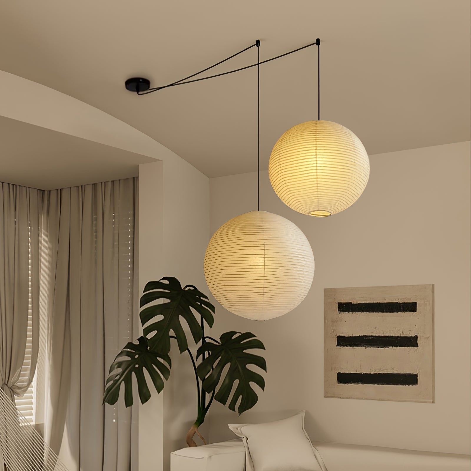 Japanese Washi Paper Globe Pendant Light 1-Light