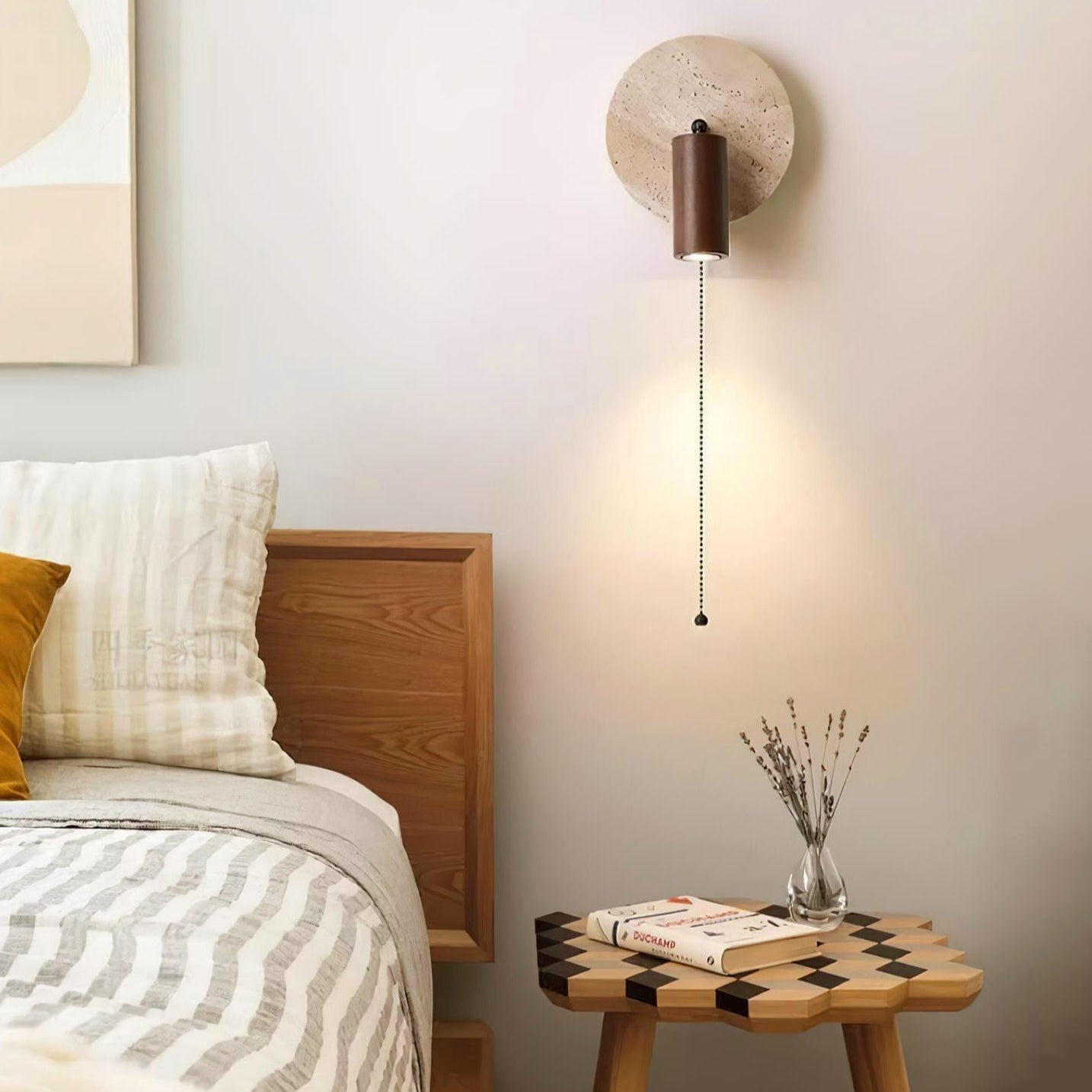 Modern Travertine Wood Rotatable Wall Sconce LED 1-Light