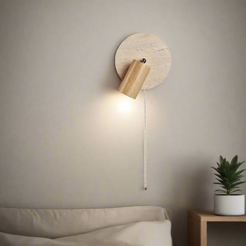 Modern Travertine Wood Rotatable Wall Sconce LED 1-Light