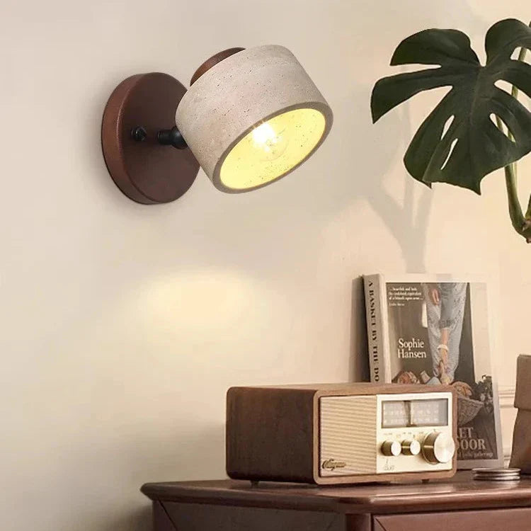 Minimalist Travertine Wood Cylinder Wall Sconce LED 1-light