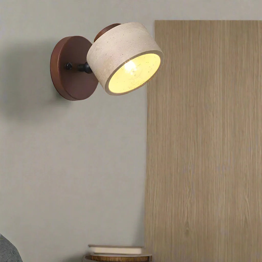 Minimalist Travertine Wood Cylinder Wall Sconce LED 1-light