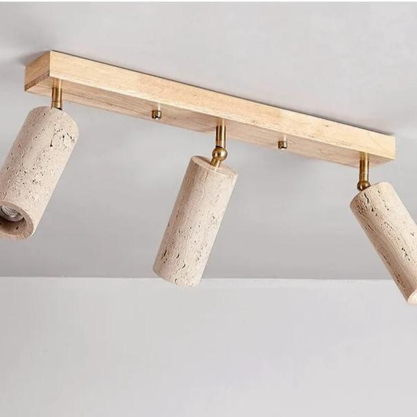 Nordic Wabi-Sabi Travertine Cylinder Ceiling Light 3-Light