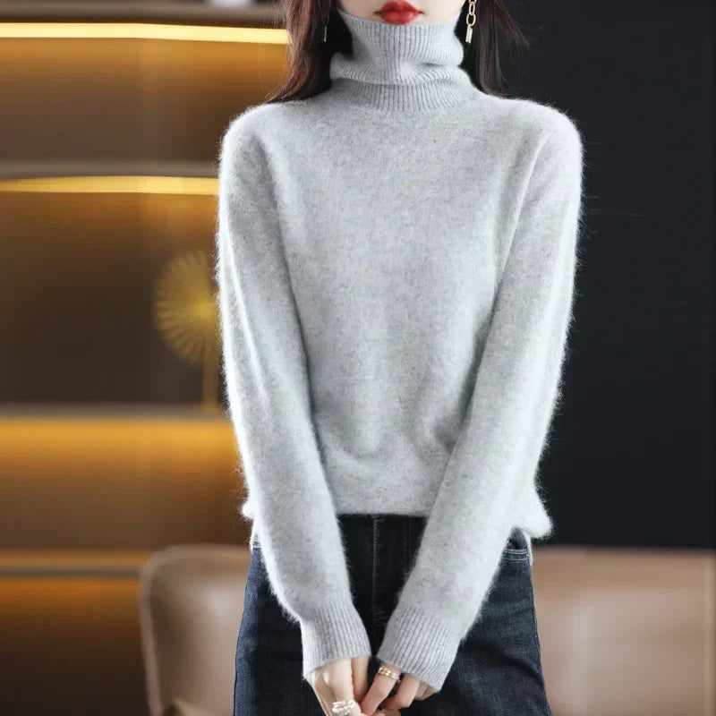 Nyorelle 100% Cashmere High-Neck Sweater for Fall and Winter