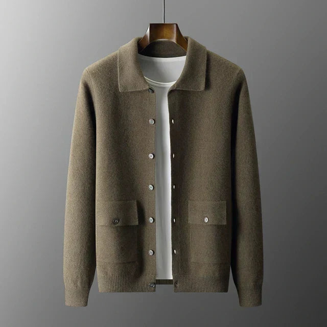 Matteo Timeless Button-Up Cardigan for Men – Soft Knitwear Essential Green