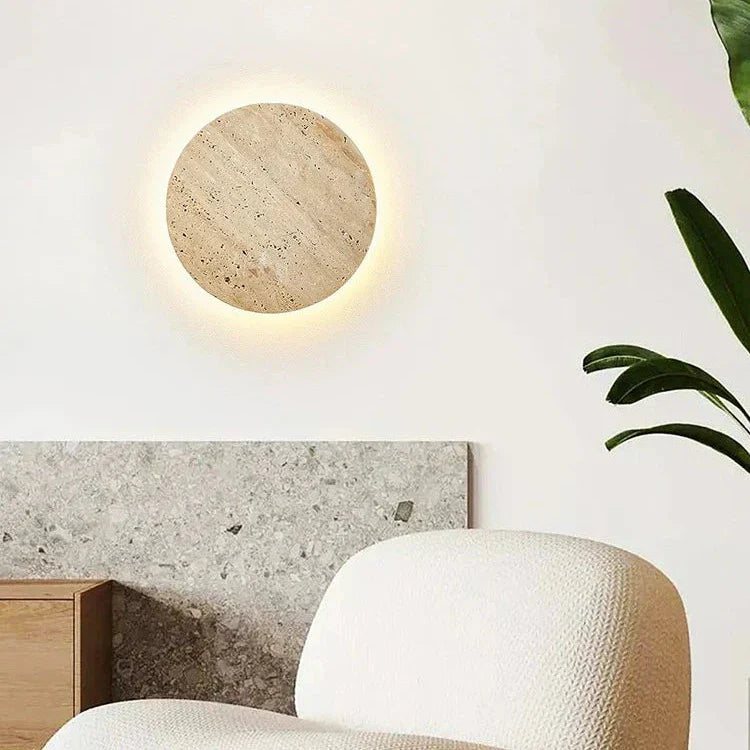 Minimalist Travertine Round Wall Sconce LED 1-light