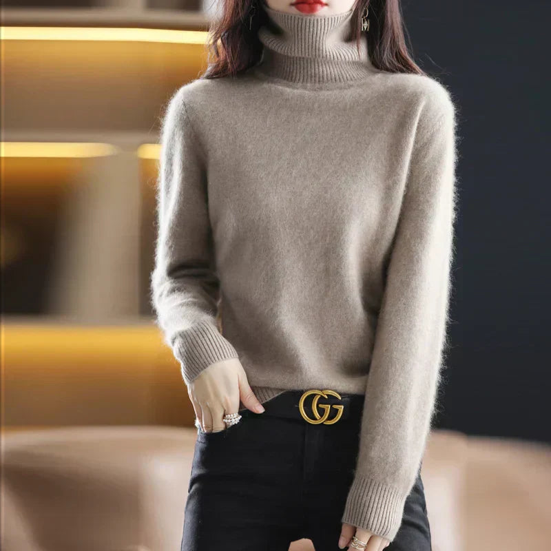 Nyorelle 100% Cashmere High-Neck Sweater for Fall and Winter