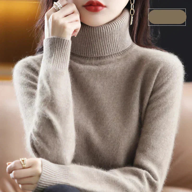 Nyorelle 100% Cashmere High-Neck Sweater for Fall and Winter