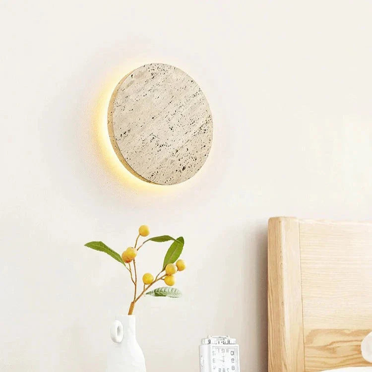 Minimalist Travertine Round Wall Sconce LED 1-light