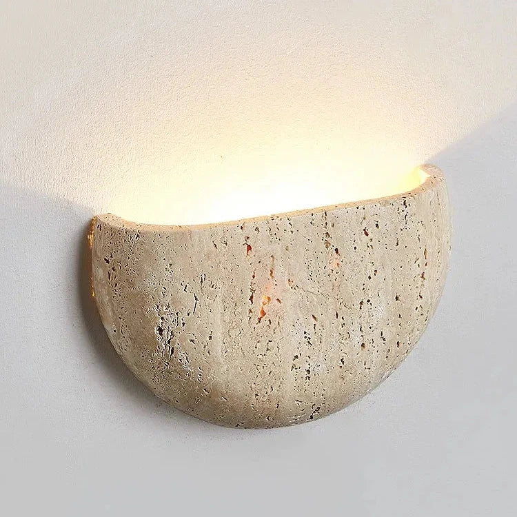 Medieval Travertine Stone Half-Round Wall Sconce G4 1-Light