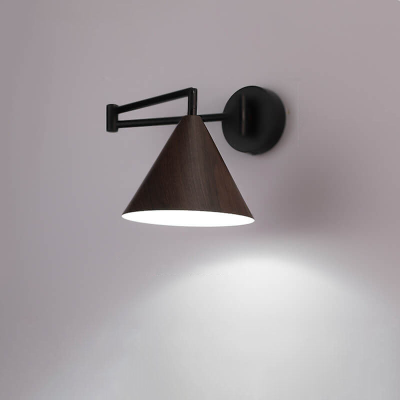 Applique da parete nordica a cono in legno con braccio oscillante a 1 luce