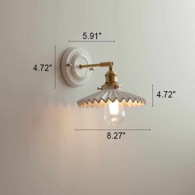 Vintage Japanese Ceramic Brass 1-Light Wall Light