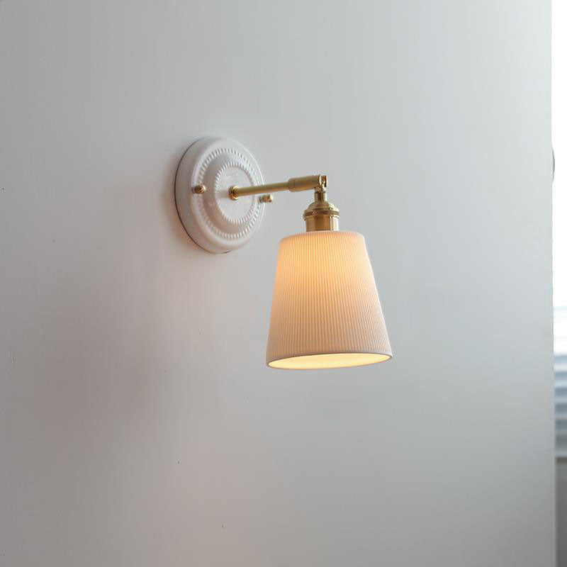 Vintage Japanese Ceramic Brass 1-Light Wall Light