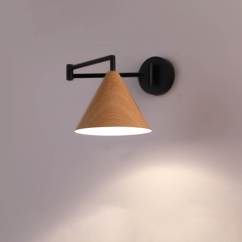 Applique da parete nordica a cono in legno con braccio oscillante a 1 luce