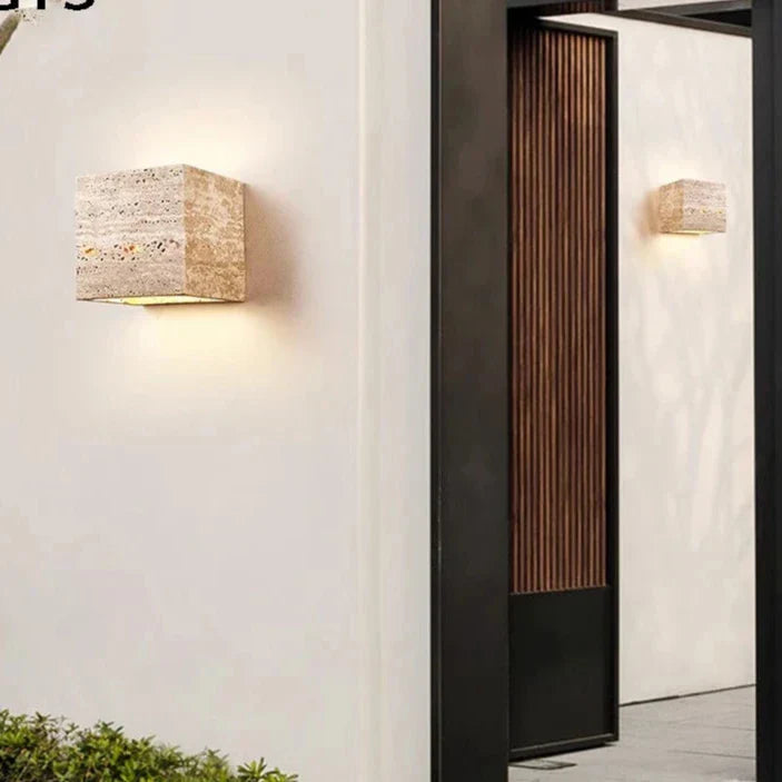 Minimalist Travertine Stone Square Outdoor Wall Light LED 1-Light