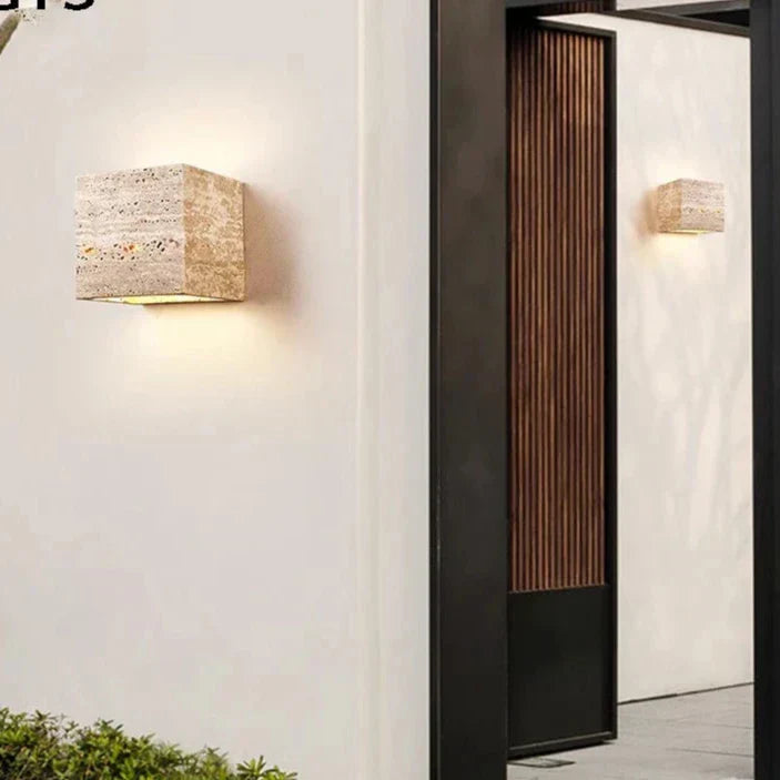 Lampada da parete minimalista quadrata in pietra di travertino LED 1 luce