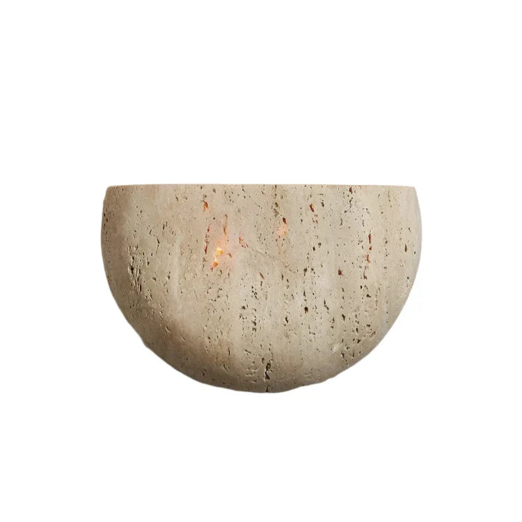 Medieval Travertine Stone Half-Round Wall Sconce G4 1-Light