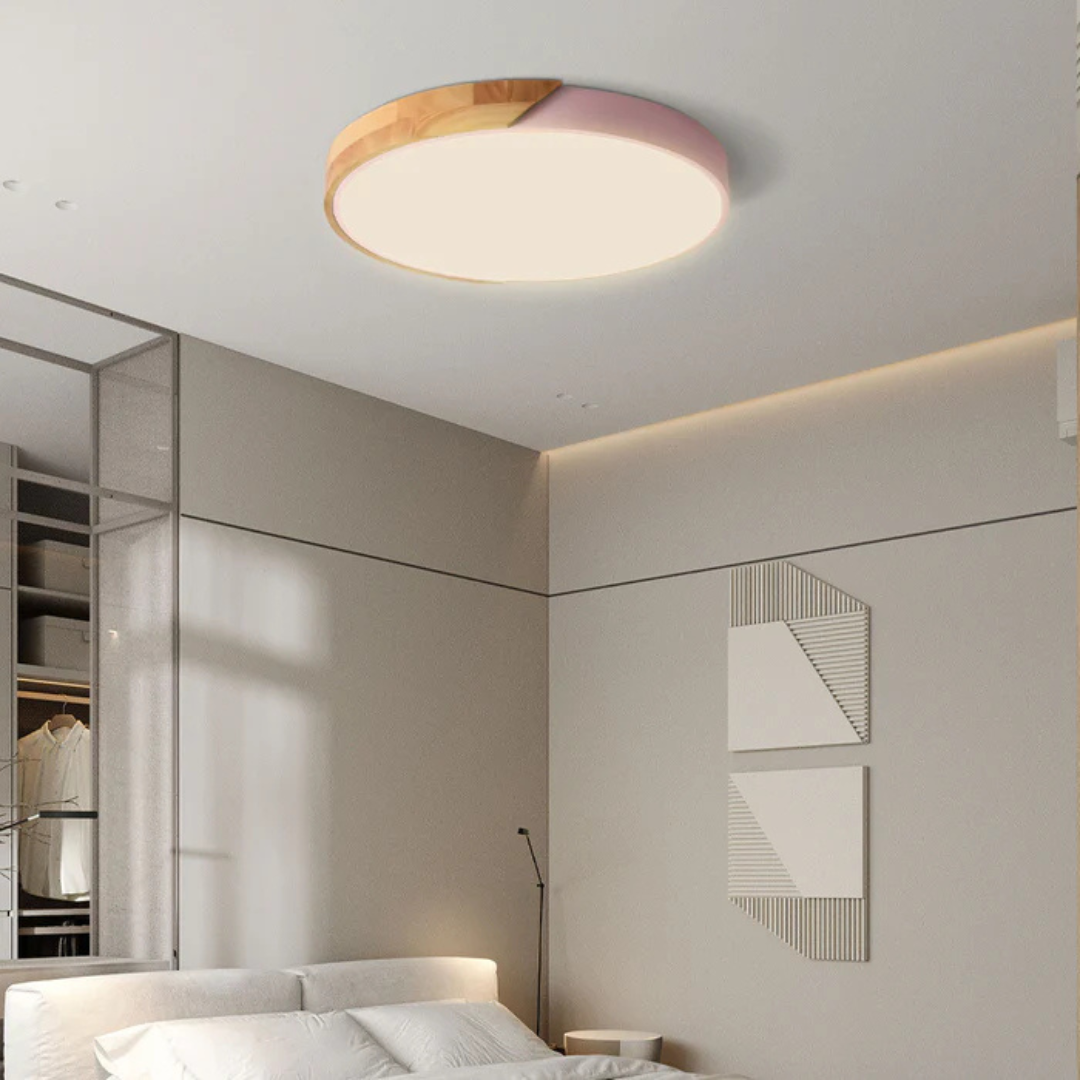Scandinavian Wooden LED Ceiling Light Fixture – Modern Flush Mount Design for Cozy Ambiance