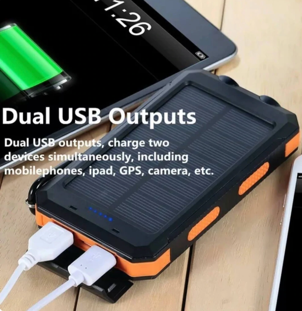 Solar Power Bank – 500000mAh Compact Waterproof Outdoor Charger with Dual USB & LED Light
