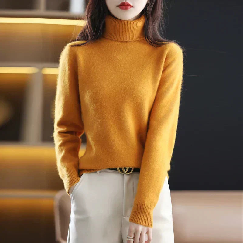Nyorelle 100% Cashmere High-Neck Sweater for Fall and Winter