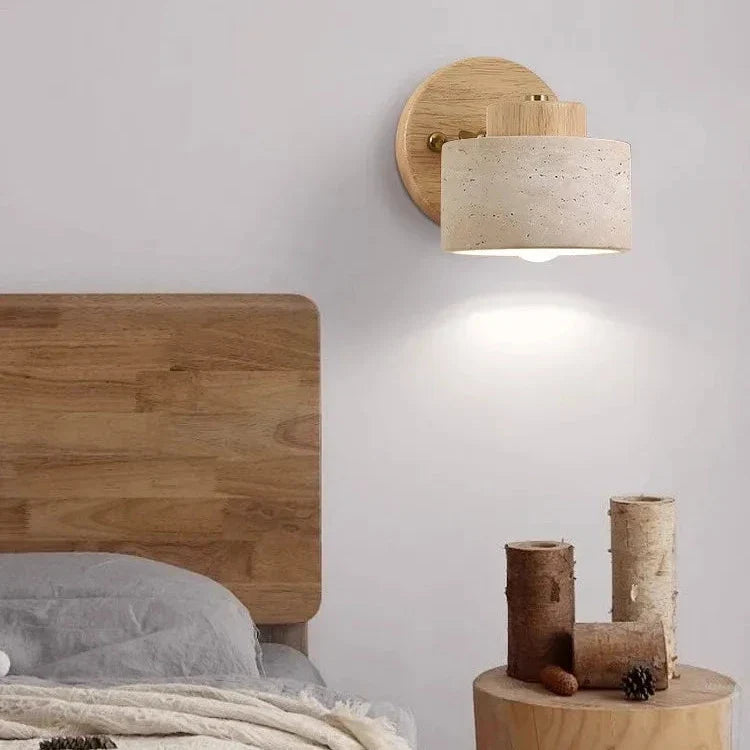 Minimalist Travertine Wood Cylinder Wall Sconce LED 1-light