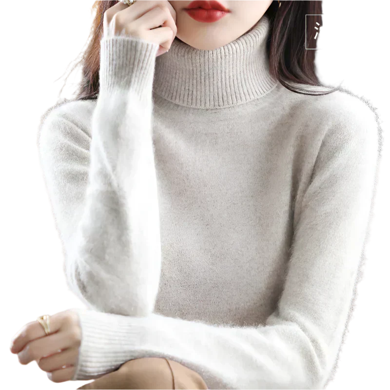 AuroraWeave 100% Cashmere Turtleneck For Women Autumn Knit