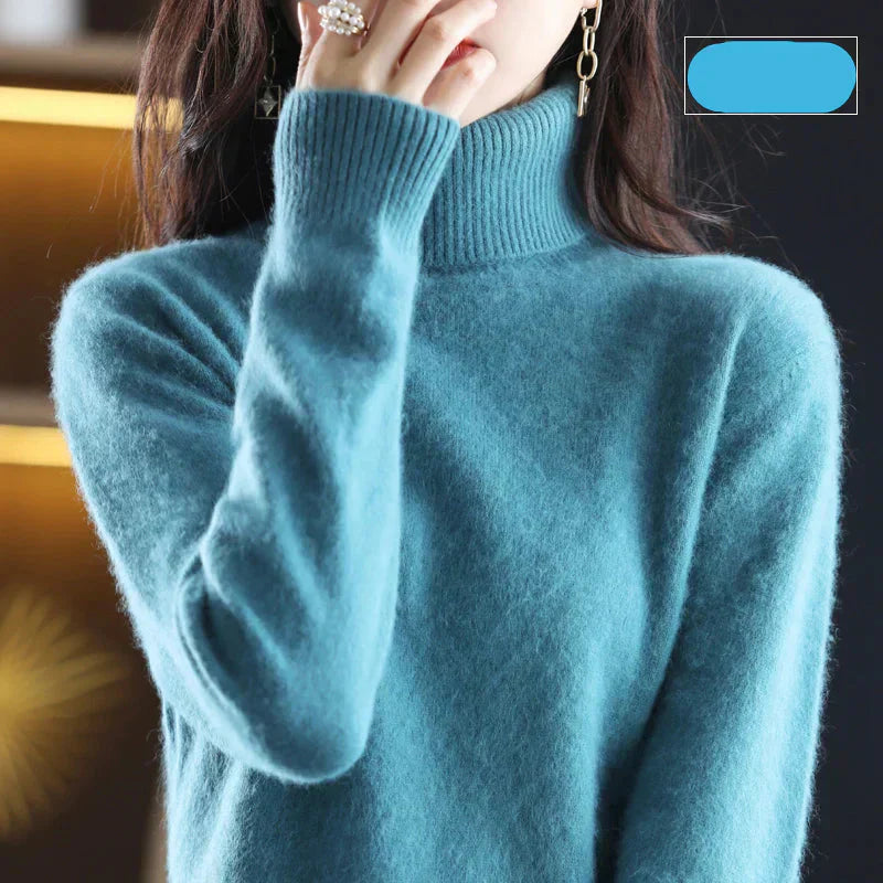 Nyorelle 100% Cashmere High-Neck Sweater for Fall and Winter