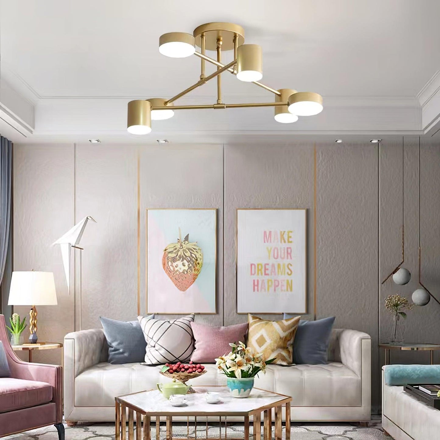 Modern Brass Globe LED Sputnik Ceiling Light 6-Light