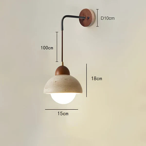 Applique da parete moderna in travertino e legno a sospensione LED 1 luce