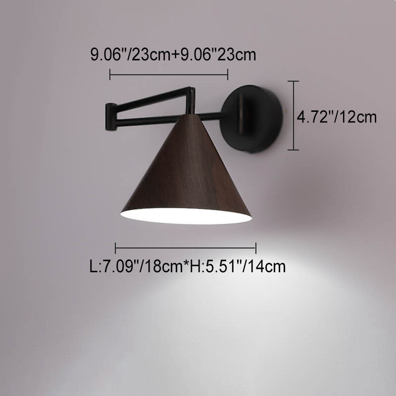 Applique da parete nordica a cono in legno con braccio oscillante a 1 luce