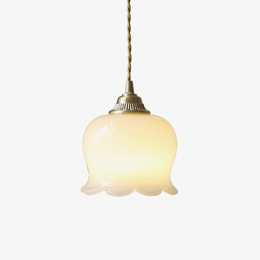 Vintage Brass Petal Glass Pendant Light 1-Light