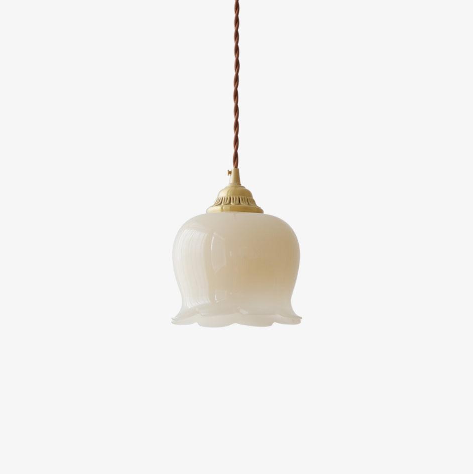 Vintage Brass Petal Glass Pendant Light 1-Light