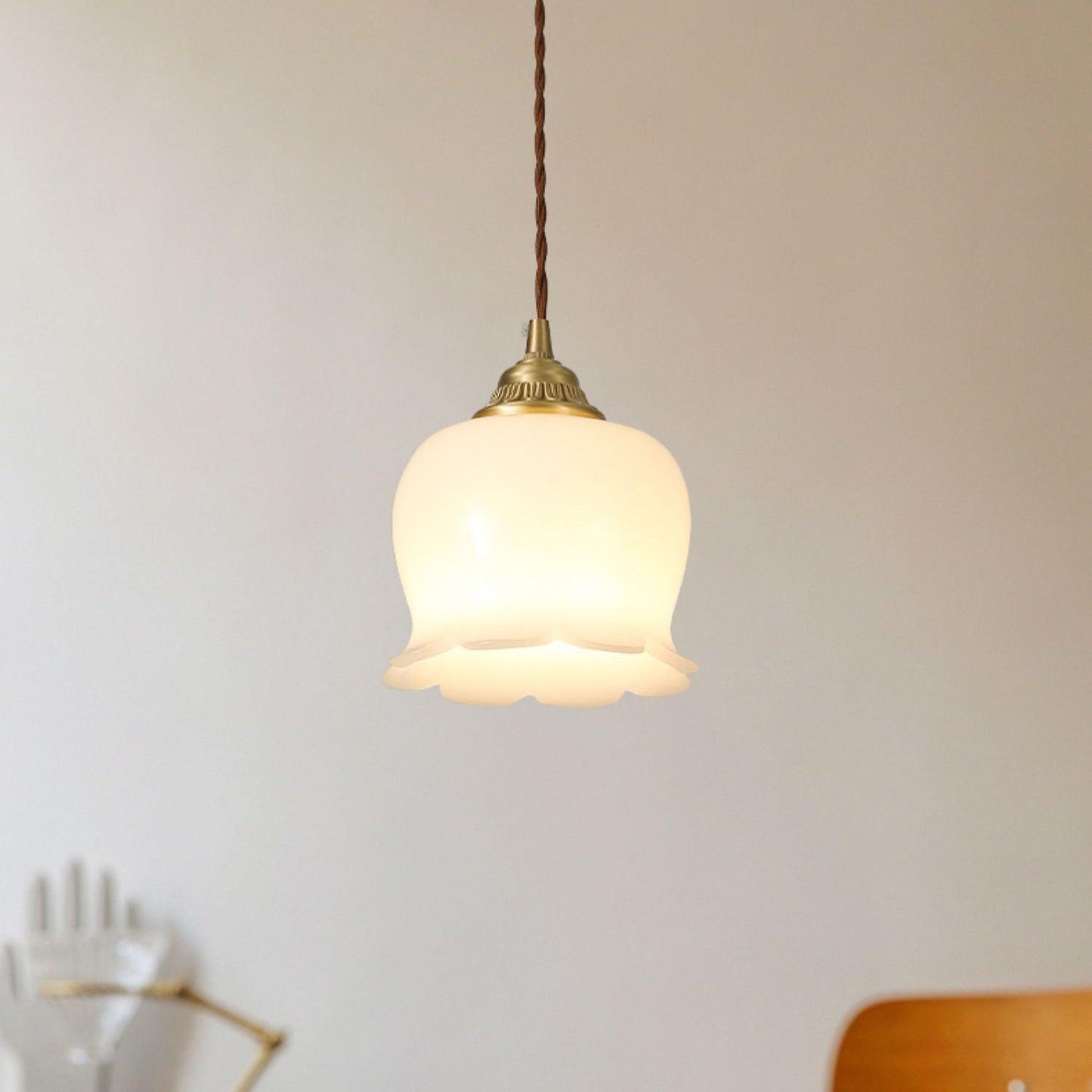 Vintage Brass Petal Glass Pendant Light 1-Light
