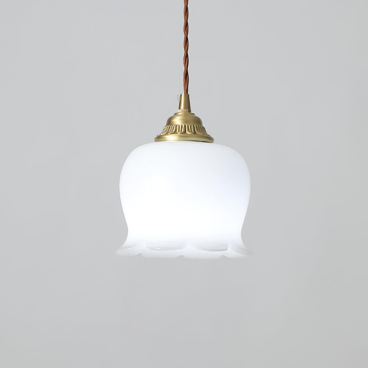 Vintage Brass Petal Glass Pendant Light 1-Light
