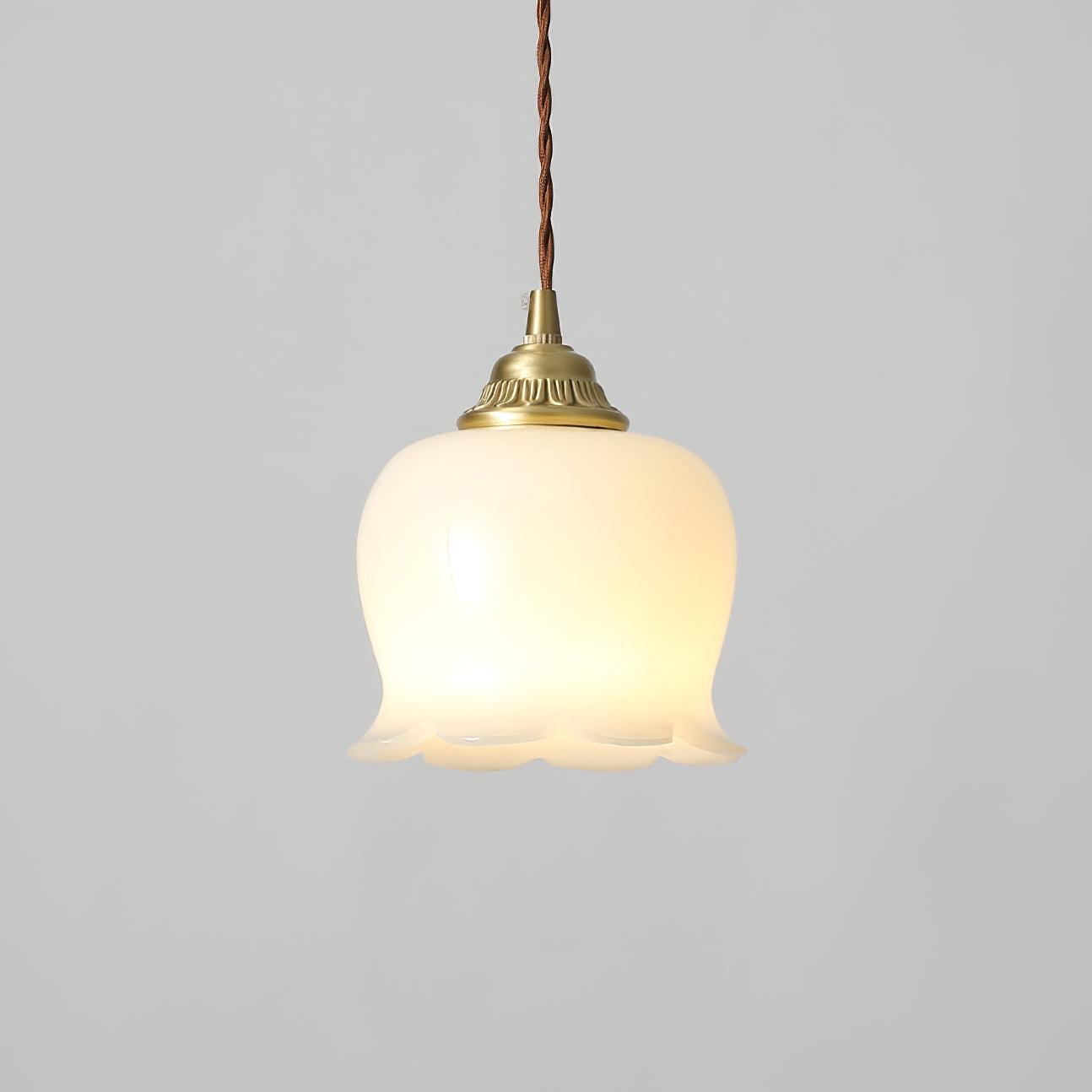 Vintage Brass Petal Glass Pendant Light 1-Light