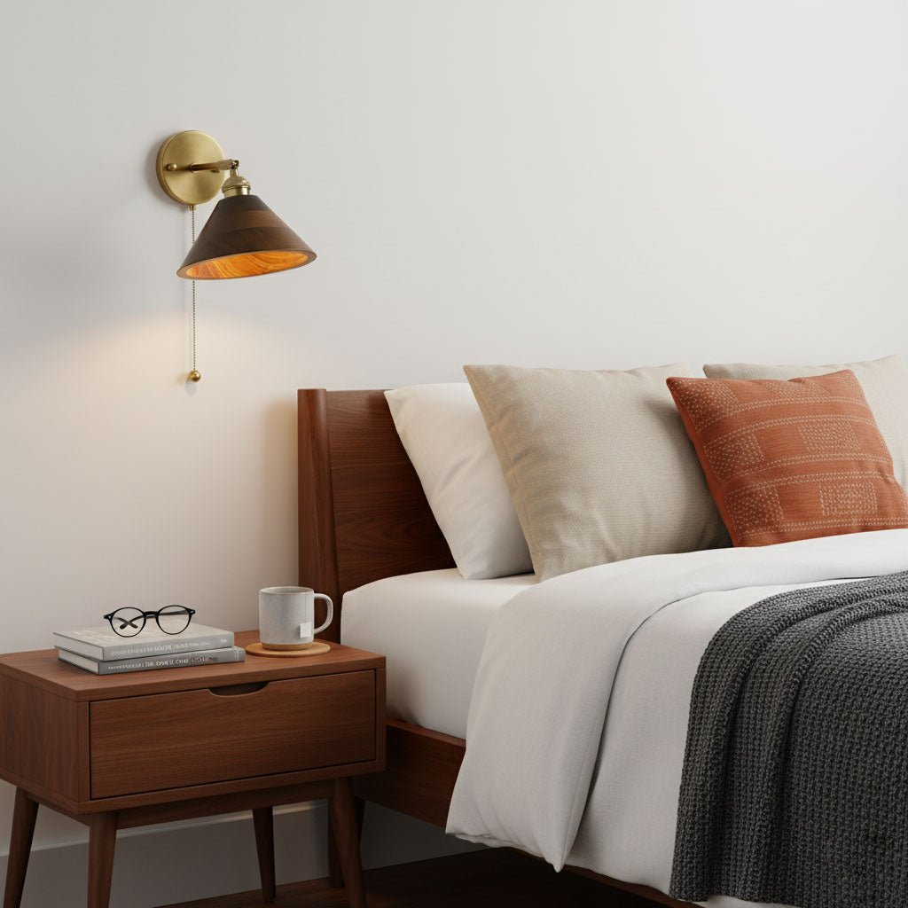 Vintage Dome Wooden Brass Wall Sconce 1-Light