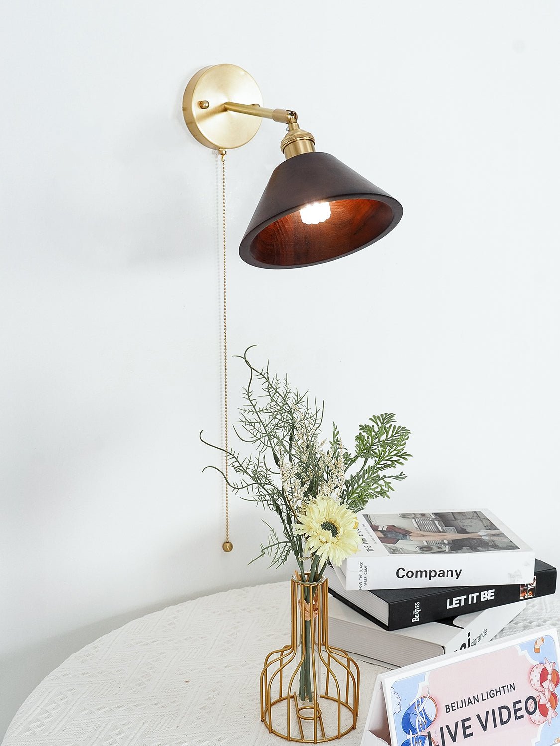 Vintage Dome Wooden Brass Wall Sconce 1-Light