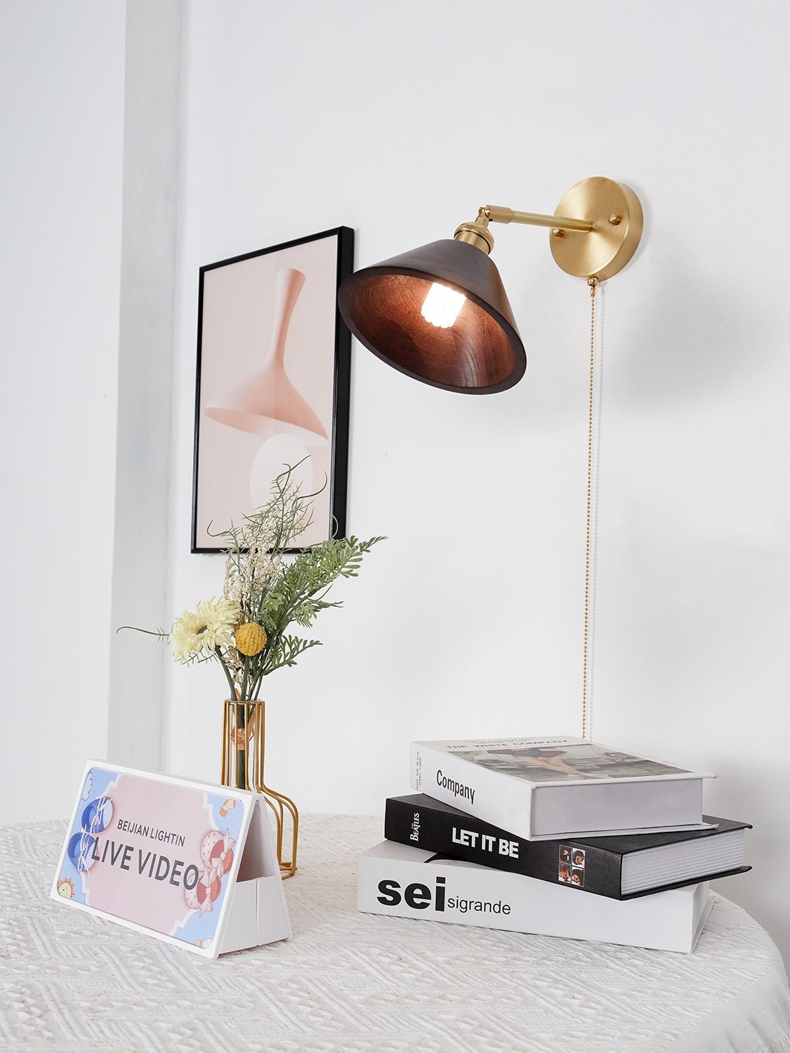 Vintage Dome Wooden Brass Wall Sconce 1-Light