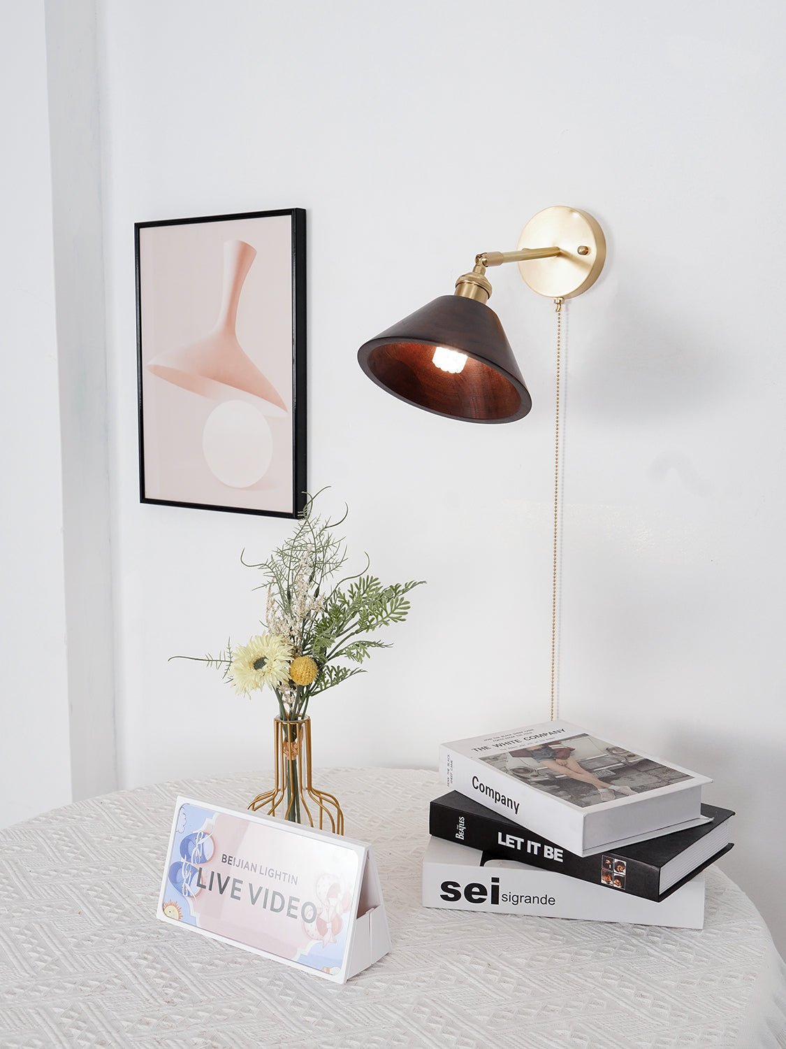 Vintage Dome Wooden Brass Wall Sconce 1-Light