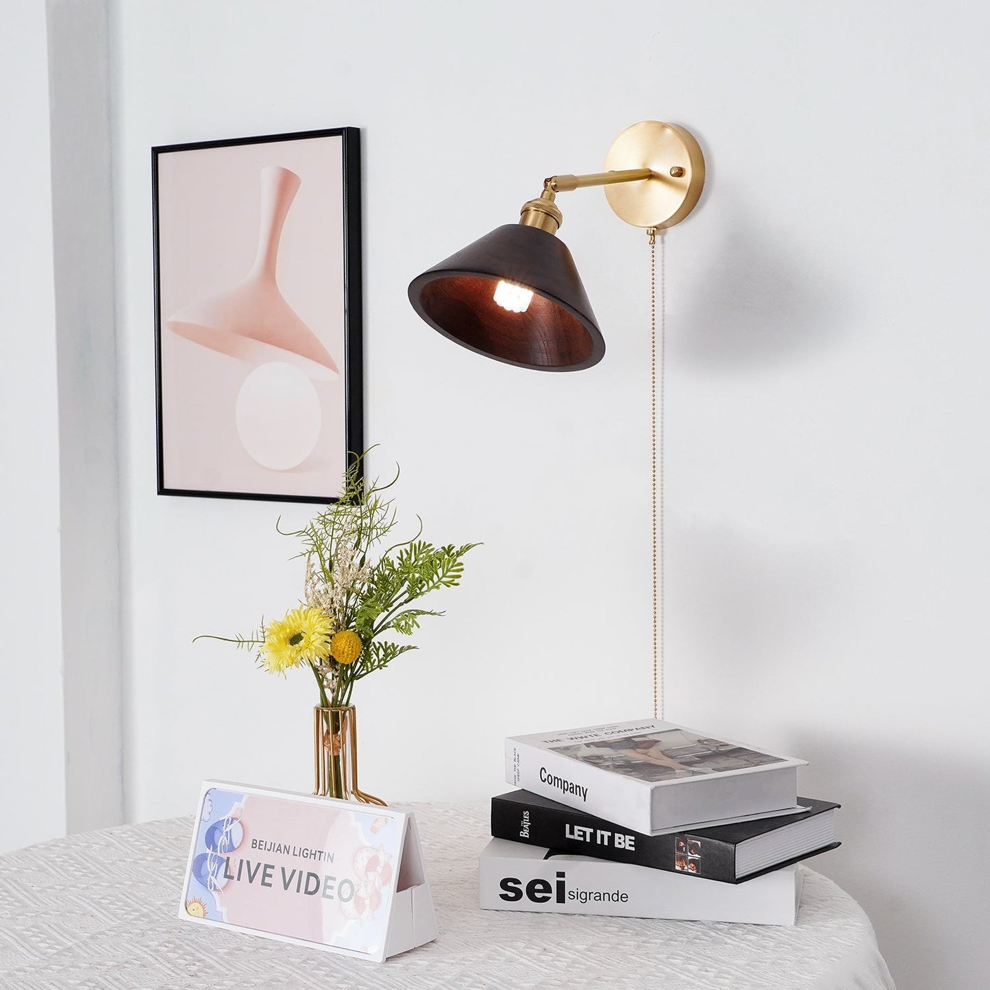 Vintage Dome Wooden Brass Wall Sconce 1-Light